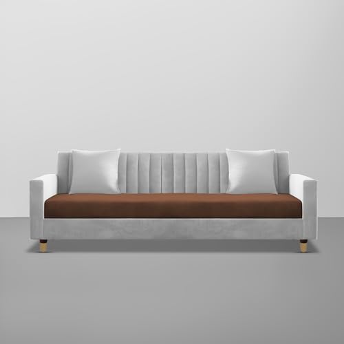 Image of Casaliving Garcia 3 Seater Sofa Set for Living Room (Brown Grey Colour) Premium Fabric Sofa