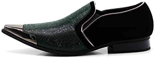 Image of Enzo Romeo Crisiano Men Rhinestone Chrome Toe Suede Pointy Dress Loafer Slip On Shoes