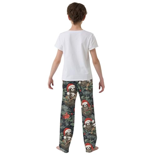 ZZXXB Merry Christmas Sloth Snow Boys Long Pants Soft Trousers Elastic Waist Kids Lounge Bottoms with Pockets S-XL3