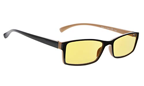 Small Rectangle Blue Light Blocking Glasses with Yellow Tinted Lens (Black/Brown, 0.00)