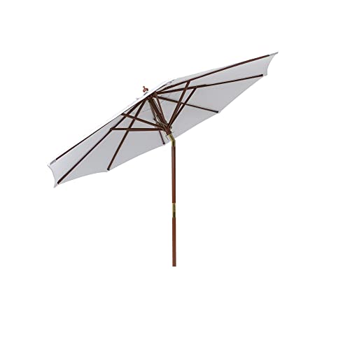 paramondo paramadera Sonnenschirm Holz-Sonnenschirm Knickbar Rund 3 m Gartenschirm Höhenverstellbar Maststärke 48 mm Weiß