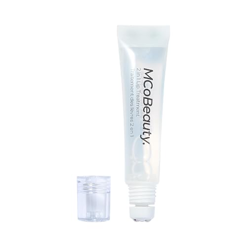 MCoBeauty - Glow and Treat 2-in-1 Lip Treatment - Coconut Scent - Moisturising Lip Oil with Squalane and Roller Ball Applicator - Glossy Shine Finish - Holiday Essentials - 10ml