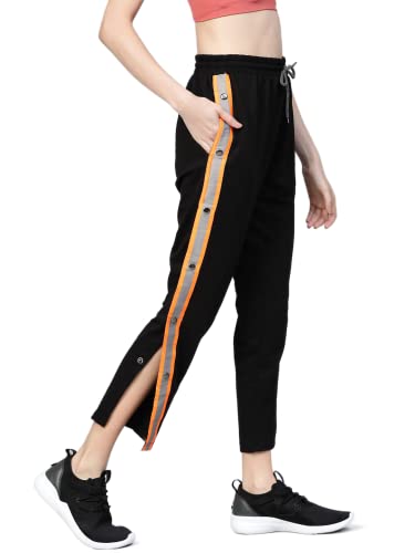 Image of Hubberholme Women's Cotton Blend Regular Fit Side Button Stripe Track Pants