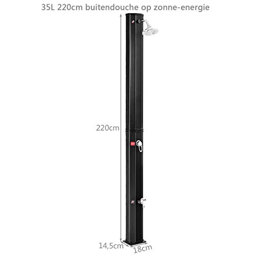 COSTWAY 35L Zonne-energie buitendouche 220cm met voet, zonnedouche, verstelbare douchekop en kraan, zwembad tuin… - Image 8