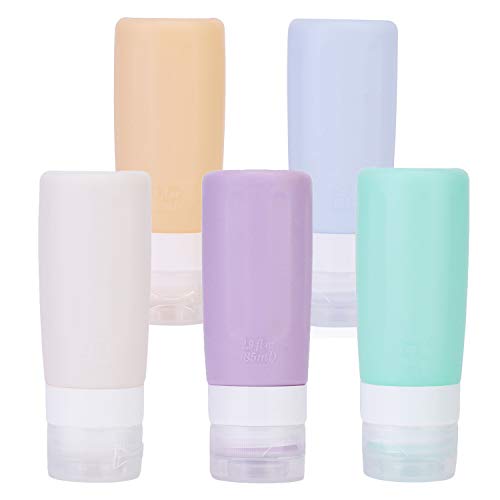 3oz Travel Bottle, TSA Approved Travel Bottles, KoHuiJoo Refillable Cosmetic Size Toiletries Travel Containers Squeezable Leak Proof Silicone Travel Bottles for Shampoo Cream Lotion (5 Pack)