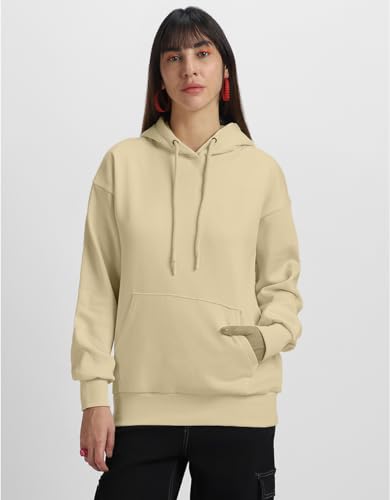 Image of JUNEBERRY Cotton Fleece Regular Fit Hooded Sweatshirt Lastest Back Graphic Printed Winter Hoodies for Women (Available in Colors: Black, SOYA Bean, Orange, Marshmellow, White & Lilac)