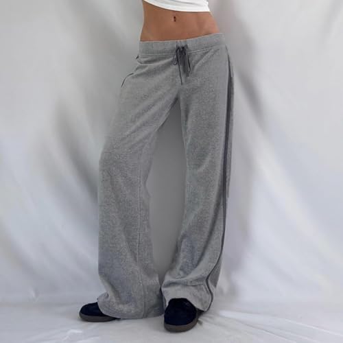 Grey Wide Leg Sweatpants Drawstring Waist Loose Fit Long Pants Y2K Aesthetic Casual Streetwear Lounge Trousers2