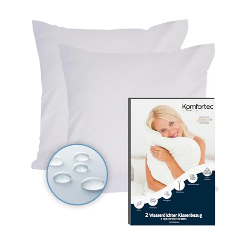 Komfortec Waterproof Cushion Cover Set of 2 With Zip, 50 x 50 cm, Breathable, Hypoallergenic Pillowcases