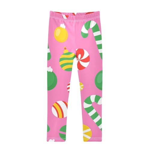 Christmas Candy Balls on Pink Girls Leggings Stretchy Dance Pants for Kids