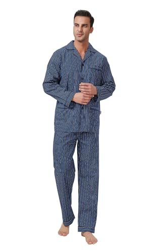 Image of GLOBAL Mens Pajamas Set, 100% Cotton Woven Drawstring Sleepwear Set with Top and Pants /Bottoms
