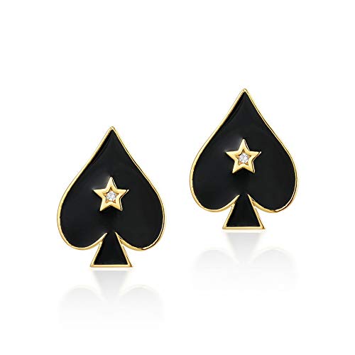 LSLYTQ Drop Oil Pentagon White Zirconium Spade Love 925 Earrings Solitaire Poker Plated 9K Earrings Female