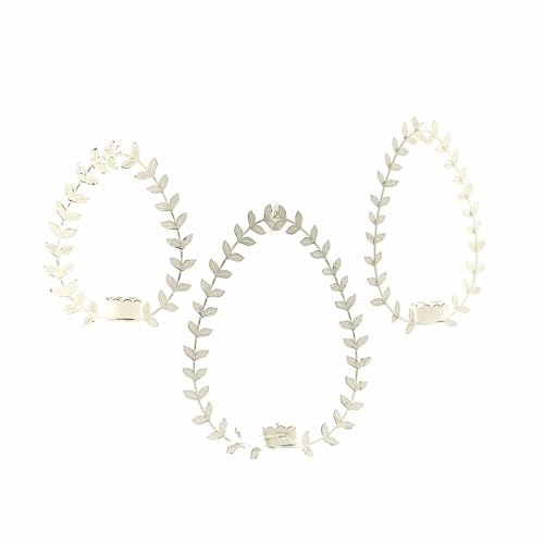 Loberon Hängewindlicht 3er Set Guelph, DREI Größen, filigraner Blätterkranz in Eiform, detailverliebt gearbeitet, Ostern, Osterdekoration, Eisen, antikweiß