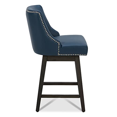 Chita Counter Height Swivel Barstools, 26" H Seat Height Upholstered Bar Stools Set Of 2, Faux Leather In Blue #TOP2