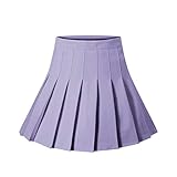 Women Girls Pleated Skirt High Waisted Skater Tennis School Girl Skirt Uniforms A-Line Skirt (Light Purple, L)