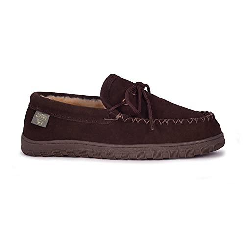 Slippers Mens Moccasins Shoes - Sheepskin Lined Slip-on Indoor & Outdoor Moccasins for Men