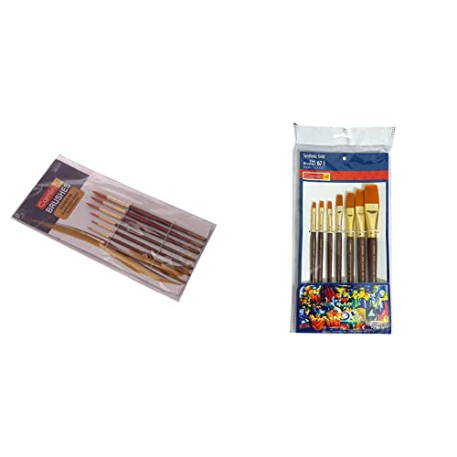 Camel Paint Brush Series 66 - Round Synthetic Gold, Set of 7 with Camel Paint Brush Series 67 - Flat Synthetic Gold, Set of 7