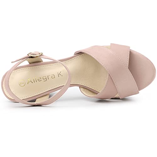 Allegra K Women's Platform Chunky Heel Ankle Strap Dust Pink Sandals 7.5 M US4