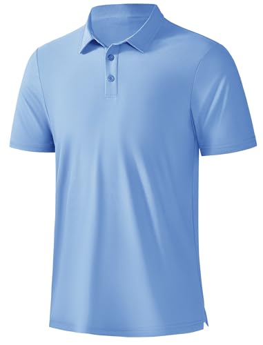 ASYJUMPD Golf Polo Shirts for Men Lightweight Quick Dry Slim Fit Short Sleeve Pique Gym Workout Running Shirt Men Light Blue X-Large