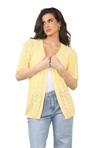 Image of Loxdonz Women's Short Sleeve Cropped Cardigan Sweaters Open Front Bolero Short Shrugs for Women