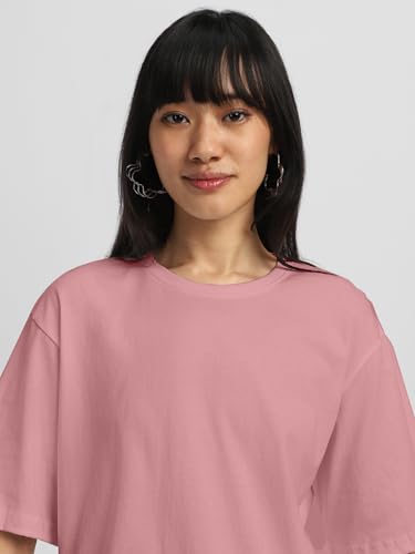 Image of JUNEBERRY Pure Cotton Oversized Baggy Fit Half Sleeve Drop Shoulder Plain Solid Round Neck T-Shirt for Women (Available in Black, White, Lilac, Cork, Maroon, Royal Blue, Swan White, Soap Nut Colors)