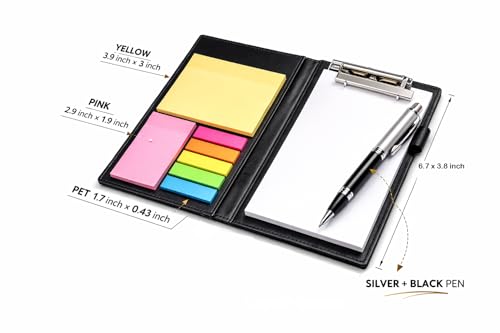 Image of AccuPrints Premium Leather Note Pad /Memo Book | Size 19 x 11 cm | with Sticky Notes & Clip Holder with Pen for Gifting Multi Size Sticky Notes Diary Style