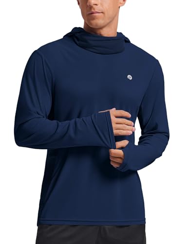 Image of PINSPARK UPF 50+ Sun Protection Hoodie Men with Mask Quick Dry Long Sleeve Fishing Hiking Shirts UV Rash Guard Lightweight