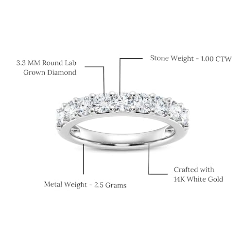 0.50-1.00 Carat Lab Grown Diamond Wedding Band Ring for Women - 14K White Gold Half Eternity Anniversary Wedding Bands for Women Jewelry Birthday Gifts for her EF Color VS Clarity2