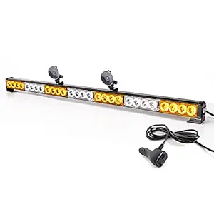 SMALLFATW 32 Inch 28 LED Emergency Warning Light Bar Flash Strobe Light Bar Universal Vehicles Trucks Traffic Advisor Light with Cigar Lighter and Suction Cups (Amber/White)