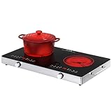 VBGK Glaskeramikkochfeld, 220V 3520W Herdplatte mit Drehknopfsteuerung, 9 Leistungsstufen, Kindersicherung & Timer, LED-Touchbedienung, Überhitzungsschutz 60cm Elektroherd mit 2 Kochzonen