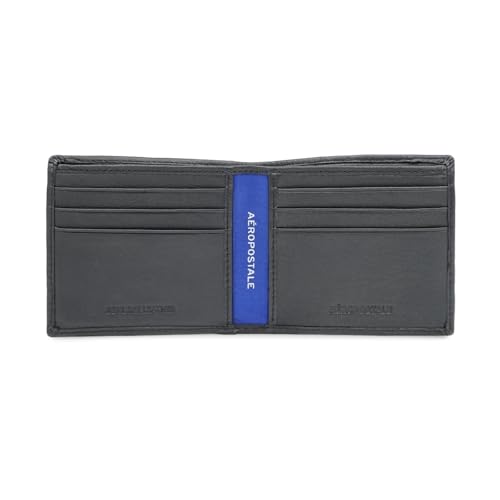 Image of Aeropostale Men's SLIMFOLD Wallet Malibu - Black | Debossed Buff Leather | Ultra-Slim Profile | Ideal for Gifting