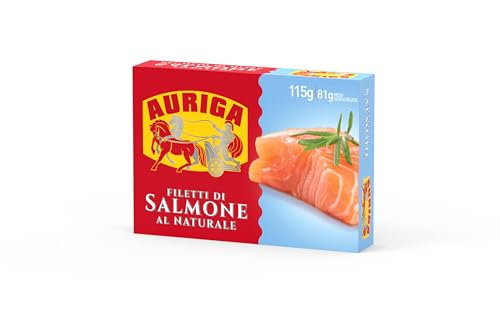 Auriga filetti di salmone al naturale 115gr. Cotti a vapore.