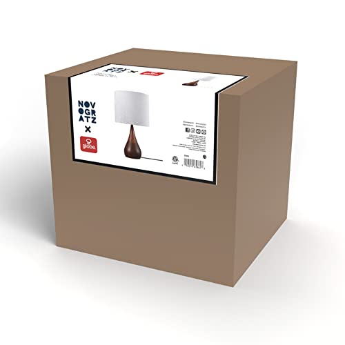 GLOBE Novogratz x Electric 65862 Harrington 20" Table Lamp, 2-Tone Faux Wood, White Cotton Shade - Image 8