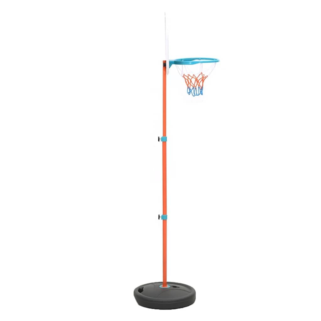 Tragbares Basketball Spiel Set mit höhenverstellbarem Basketballkorb 133 bis 160 cm, PE und Eisen, Ball, Pumpe, Netz, für Indoor Outdoor Garten, Hof, Terrasse, Spielzimmer Training