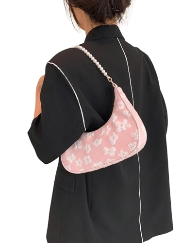 SweatyRocks Women's Pearls Chain Top Handle Shoulder Bags PU Leather Zipper Hobo Bags Clutch Purses3