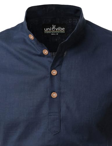 Image of Univibe Full Sleeve Chinese /Rounded /Mandarin Collar Pure Cotton Casual, Wedding, Party, Festival Stylish Short Length Slim fit Kurta Style Shirt for Men and Boys.