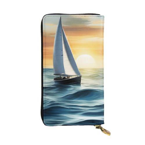 Ocean Sailboat Prints Leather Long Clutch Wallet for Fashionable Girls and Women - Durable, Stylish, and Functional, Black, One Size