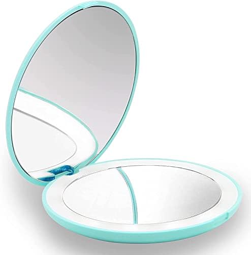 Compact Makeup Mirror, 1X/10X Magnifying LED Lighted Travel Makeup Mirror Portable Compact Mirror for Handbag Foldable Pocket Mirror Illuminated Mirror (Green)