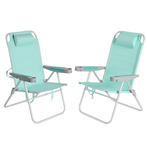 SUNNYFEEL 17' Tall Oversized Beach Chairs 2 Pack for Adults Heavy Duty 500 LBS, 5 Position, Portable High Folding Camping Chair with Cup Holder for Outdoor/Lawn/Trip, Foldable Sand Chairs for Adults