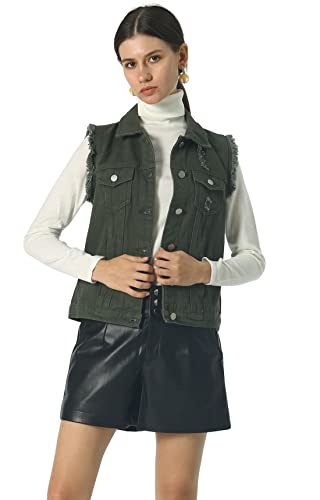 loveimgs Women's Fashion Sleeveless Regular Fit Lightweight Button Front Candy Color Ripped Denim Vest Jacket Pockets3