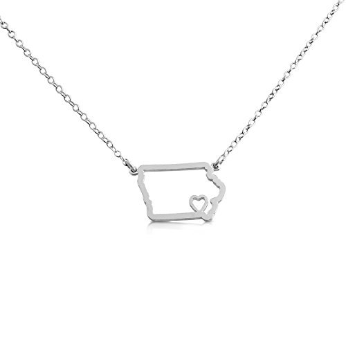 Belcho USA 925 Sterling Silver Small Iowa -Home is Where The Heart is- Home State Necklace (20 Inches)
