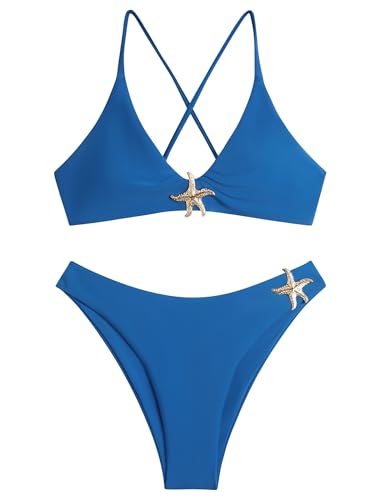 Image of ZAFUL Women's Tie Back Padded High Cut Bralette Bikini Set Two Piece Swimsuit