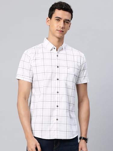 Image of Majestic Man Slim Fit Pure Cotton Half Sleeve Checked Casual Shirt