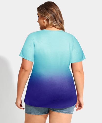 Image of CARCOS Plus Size Tops for Women Short Sleeve Shirts Basic Tee Solid Color Blouse V Neck Tunic Loose Fit Tshirts Summer XL-5XL