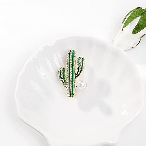 Image of Cute Cactus Brooch Pin for Women Girls Faux Pearl Rhinestone Crystal Lapel Pin Clip Sweater Scarves Hats Backpacks Badge Jackets Corsage Brooches Pins Dainty Jewelry Christmas Birthday Gifts