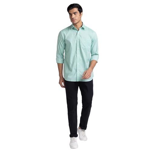 Image of Colorplus Men's Cotton Blend Solid Piece Dyed Pattern Contemporary Fit Flat Front Casual Trouser