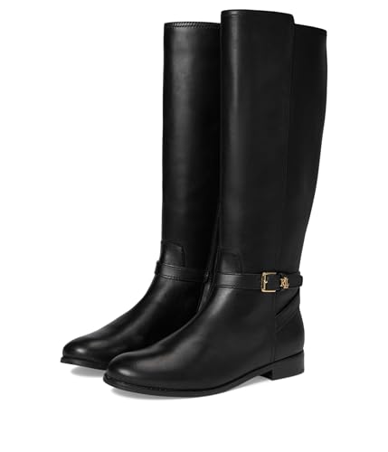 Lauren Ralph Lauren Women's, Brooke II Burnished Leather Tall Boots, Black, 5 Medium,