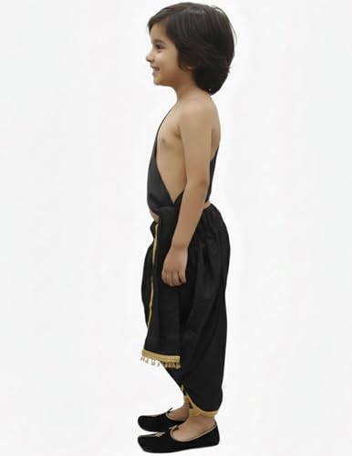 Image of BookMyCostume Indian Traditional Costume for Kids | Ramayana Dress for Boys | Black Dhoti with Patka Dussehra Dress | Mythology Fancy Dress Costume for School Annual Day Performance | 4-5 Years