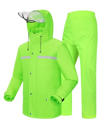 Image of iCreek Rain Suit Waterproof Jacket and Pants Hi Vis Raincoat for Men and Women Reflective Outdoor for All-Sport Work