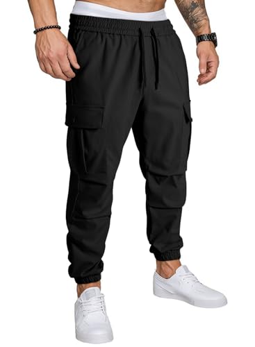 JMIERR Mens Casual Cargo Joggers Pants Elastic Waist Drawstring Stretch Relaxed Fit Work Pants Tapered Sweatpants