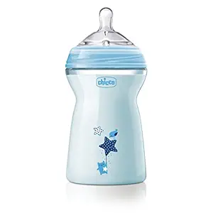 Chicco Natural Feeling 330ml Baby Milk Feeding Bottle with Wide Neck, Anti-Colic for Easy Milk Flow, For Babies & Toddlers 6m+ (Blue)